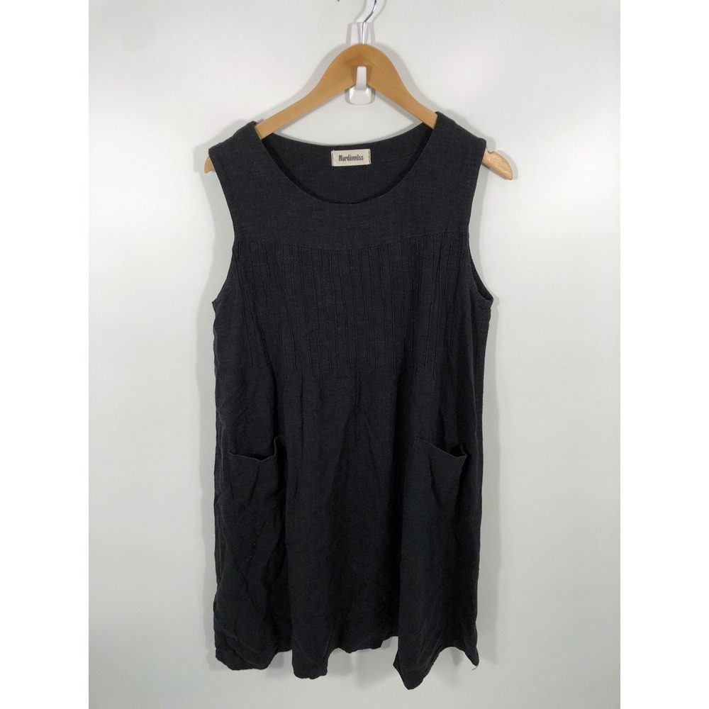 Oversized Patch Pocket Dress Womens L Gray Lagenlook Hippie Layer Minimalist